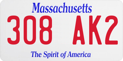 MA license plate 308AK2