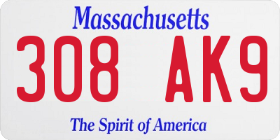 MA license plate 308AK9