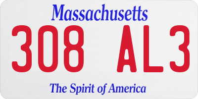 MA license plate 308AL3