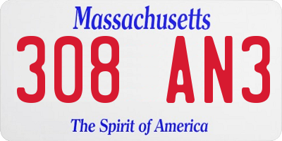 MA license plate 308AN3
