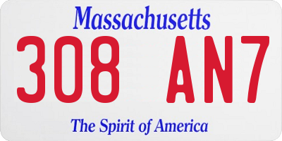 MA license plate 308AN7