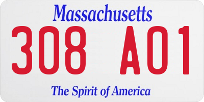 MA license plate 308AO1