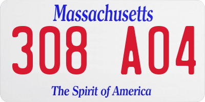 MA license plate 308AO4