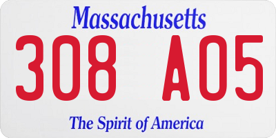 MA license plate 308AO5
