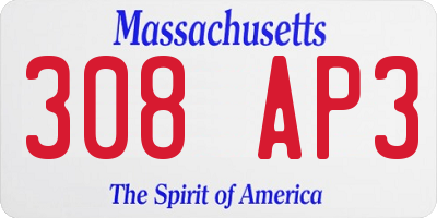 MA license plate 308AP3