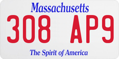 MA license plate 308AP9