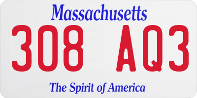 MA license plate 308AQ3