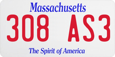 MA license plate 308AS3