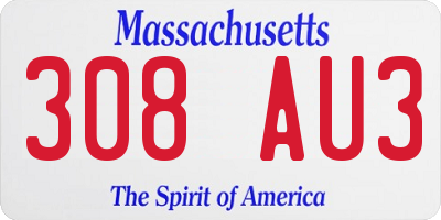 MA license plate 308AU3