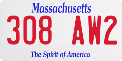MA license plate 308AW2