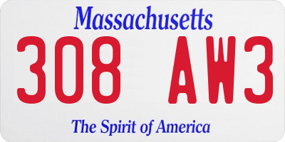 MA license plate 308AW3