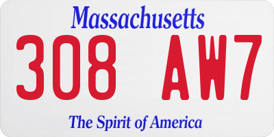 MA license plate 308AW7