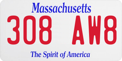 MA license plate 308AW8