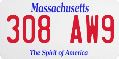 MA license plate 308AW9