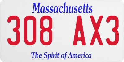 MA license plate 308AX3