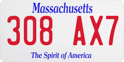 MA license plate 308AX7
