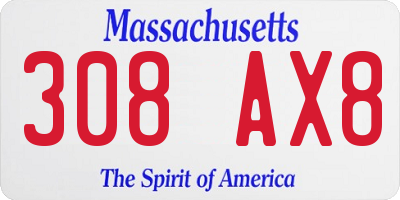 MA license plate 308AX8