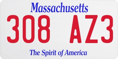 MA license plate 308AZ3