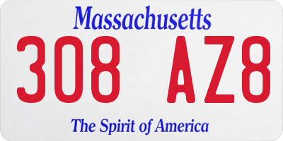 MA license plate 308AZ8