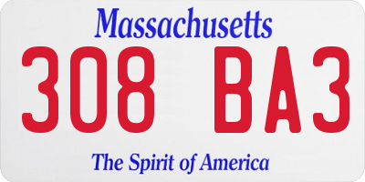 MA license plate 308BA3
