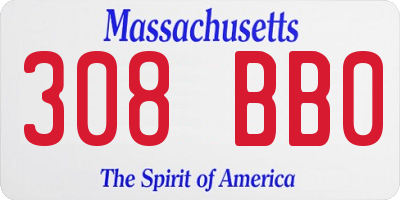 MA license plate 308BB0