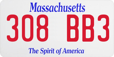 MA license plate 308BB3