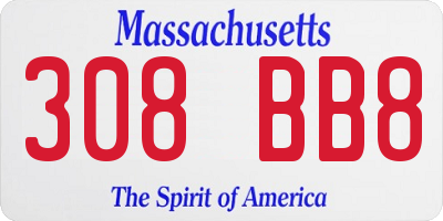 MA license plate 308BB8