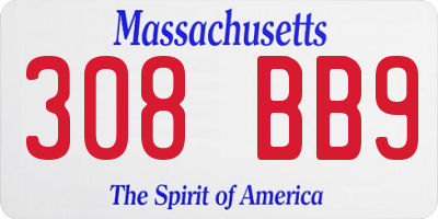MA license plate 308BB9
