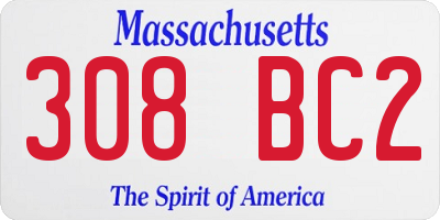 MA license plate 308BC2