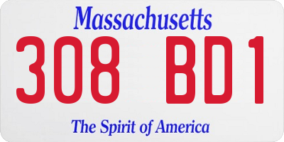 MA license plate 308BD1