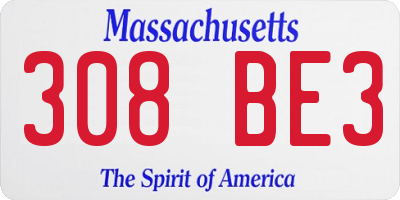 MA license plate 308BE3