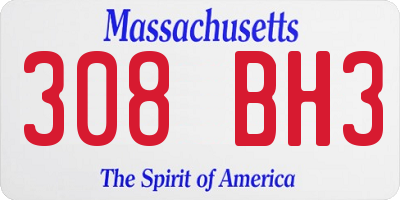 MA license plate 308BH3