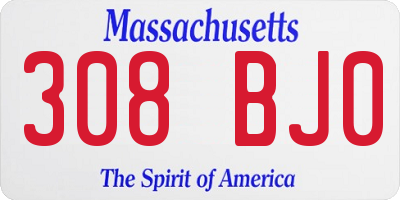 MA license plate 308BJ0