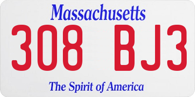 MA license plate 308BJ3