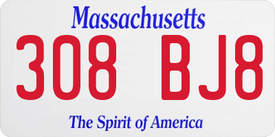 MA license plate 308BJ8
