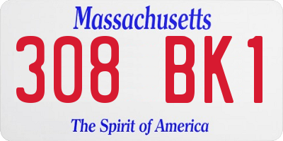 MA license plate 308BK1