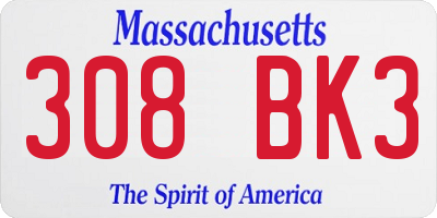 MA license plate 308BK3