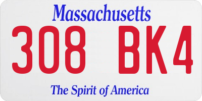 MA license plate 308BK4