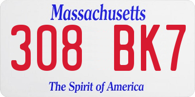 MA license plate 308BK7