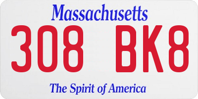 MA license plate 308BK8
