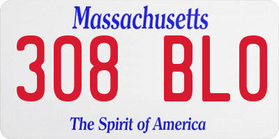 MA license plate 308BL0