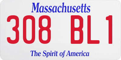 MA license plate 308BL1