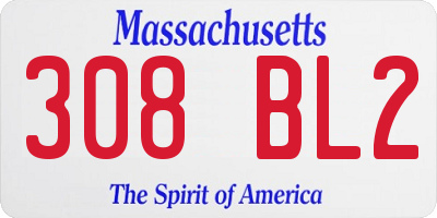 MA license plate 308BL2