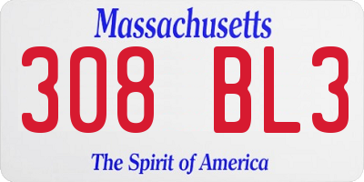 MA license plate 308BL3