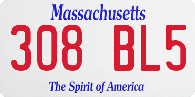 MA license plate 308BL5