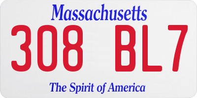 MA license plate 308BL7