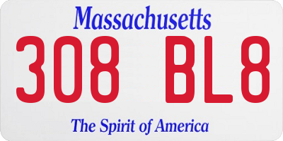 MA license plate 308BL8