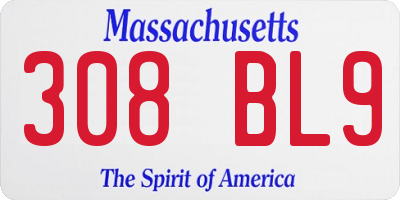 MA license plate 308BL9