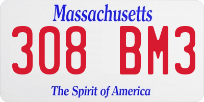 MA license plate 308BM3