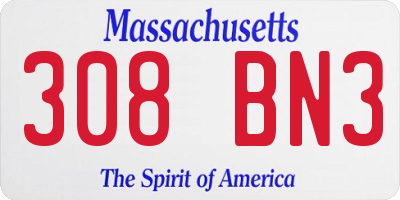 MA license plate 308BN3